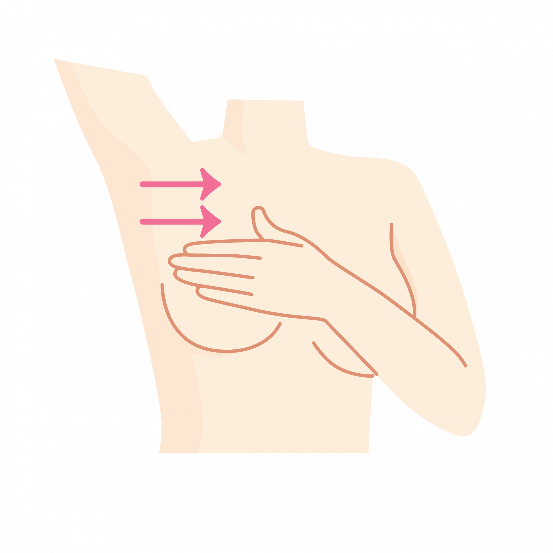 Spiegel-Check
Schau dir deine Brust im Spiegel an. Kontrolliere den Brustbereich auf Veränderungen der Hautfarbe, Wölbungen oder Falten. Prüfe, ob sic...