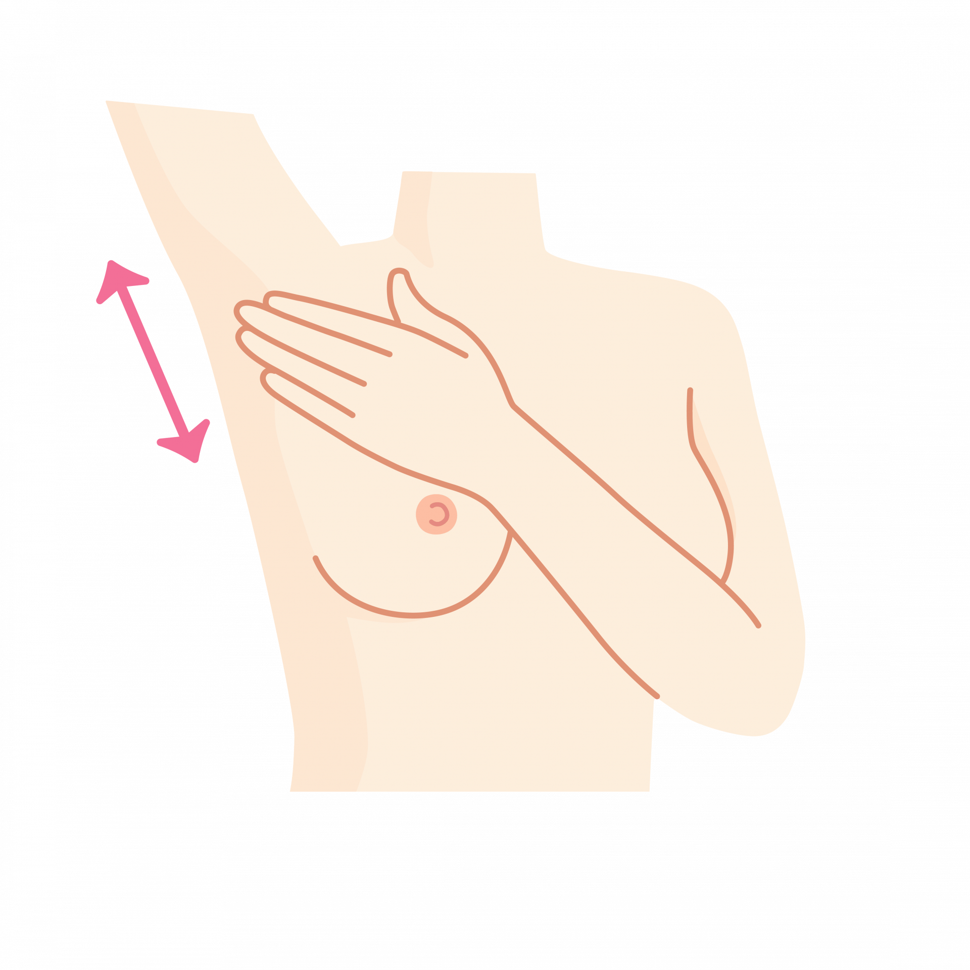 Vertikal abtasten
Für diesen Schritt legst du dich am besten hin und tastest die Brust mit vertikalen Bewegungen von oben nach unten ab. Besonders wic...
