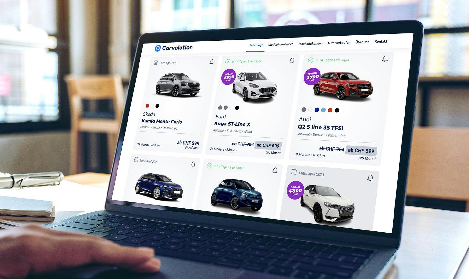 Kundinnen und Kunden können ganz einfach auf Carvolution.ch aus über 50 Modellen diverser Automarken ein passendes Auto aussuchen und ihr Abo online k...