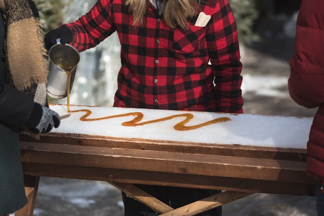 Le temps des sucres, c'est la période où on perce les érables pour en retirer l’eau d’érable qui sera ensuite bouillie pour en faire du sirop.