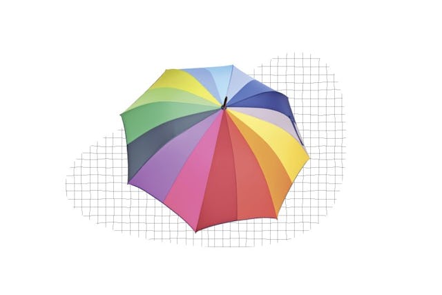 Trocken bleiben: Regenbogenschirm, 39.95 Franken, bei Coop City