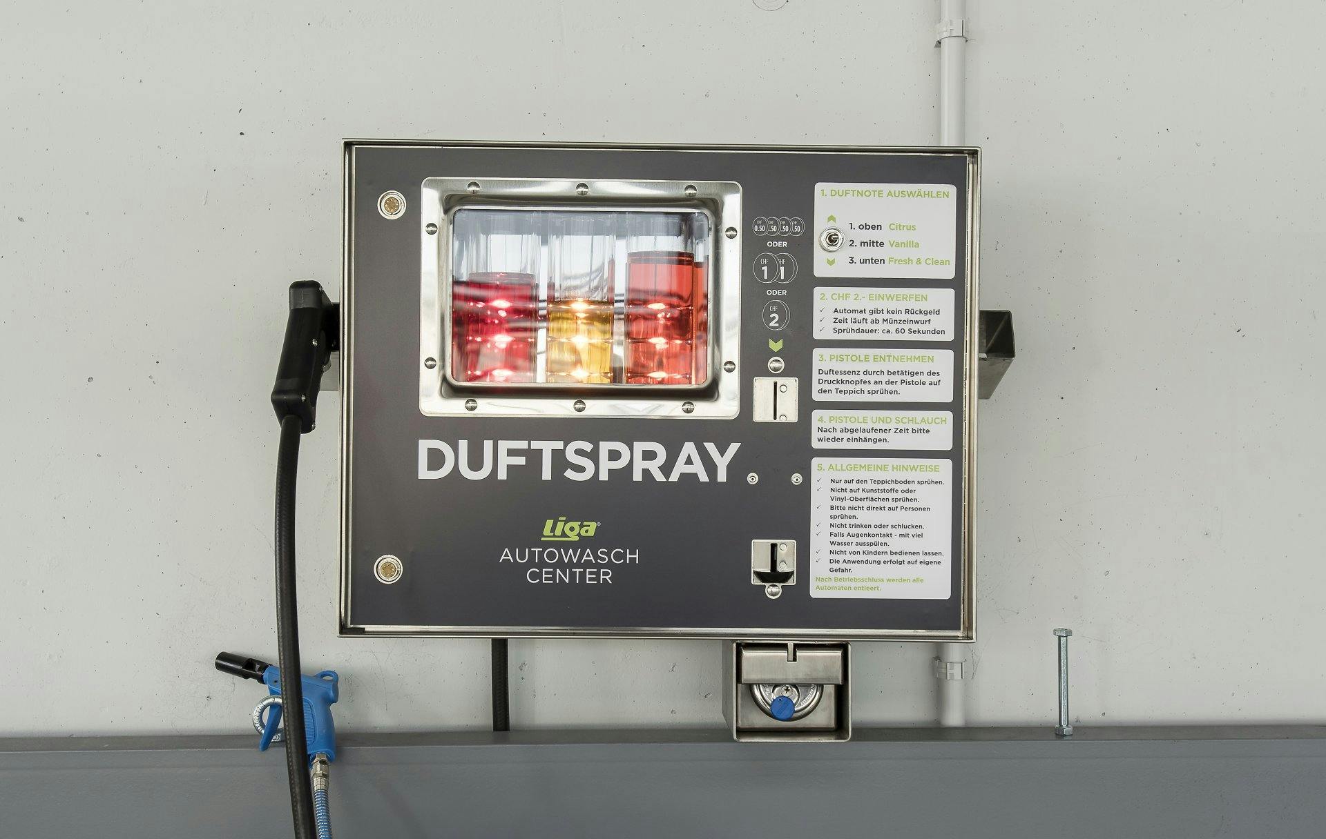 Für die persönliche Duftnote sorgt das Duftspray-Sortiment an zehn Automaten vor Ort.