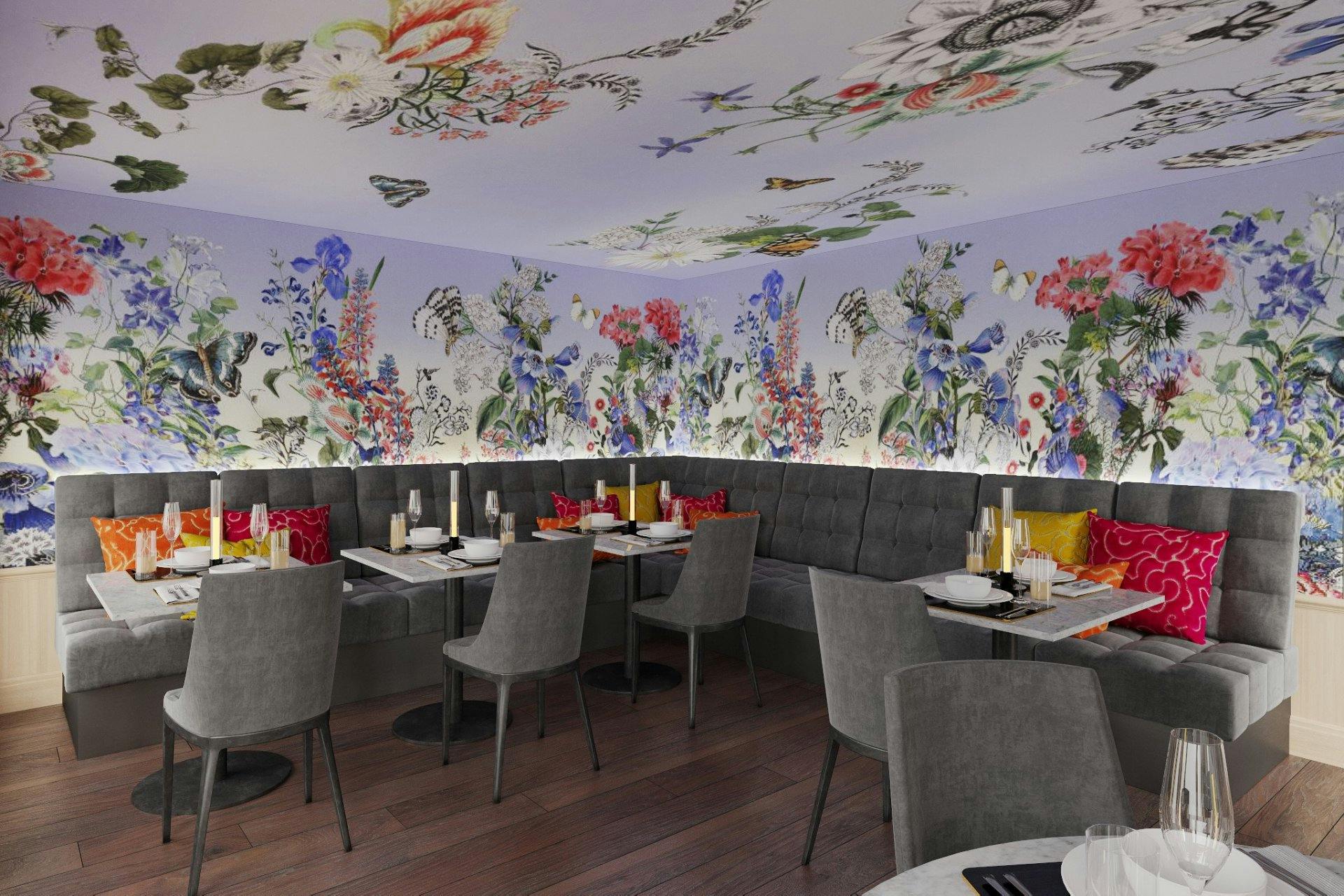 Die farbenfrohe Inneneinrichtung sorgt für noch bessere Stimmung am Esstisch.