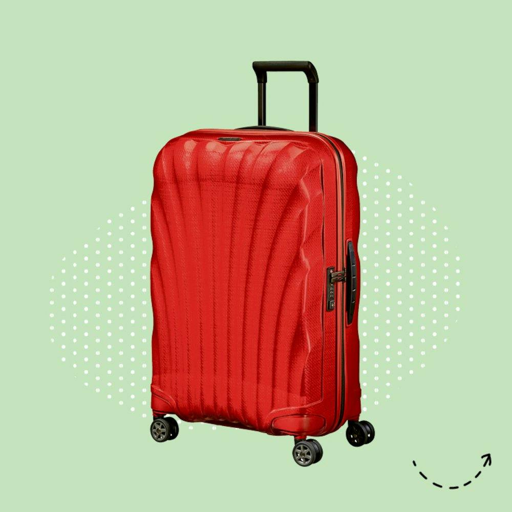 L’art d’empaqueter: valise rouge C-Lite Samsonite, 69 cm, 2,5 kg, 515 fr., dans certains grands magasins Coop City.