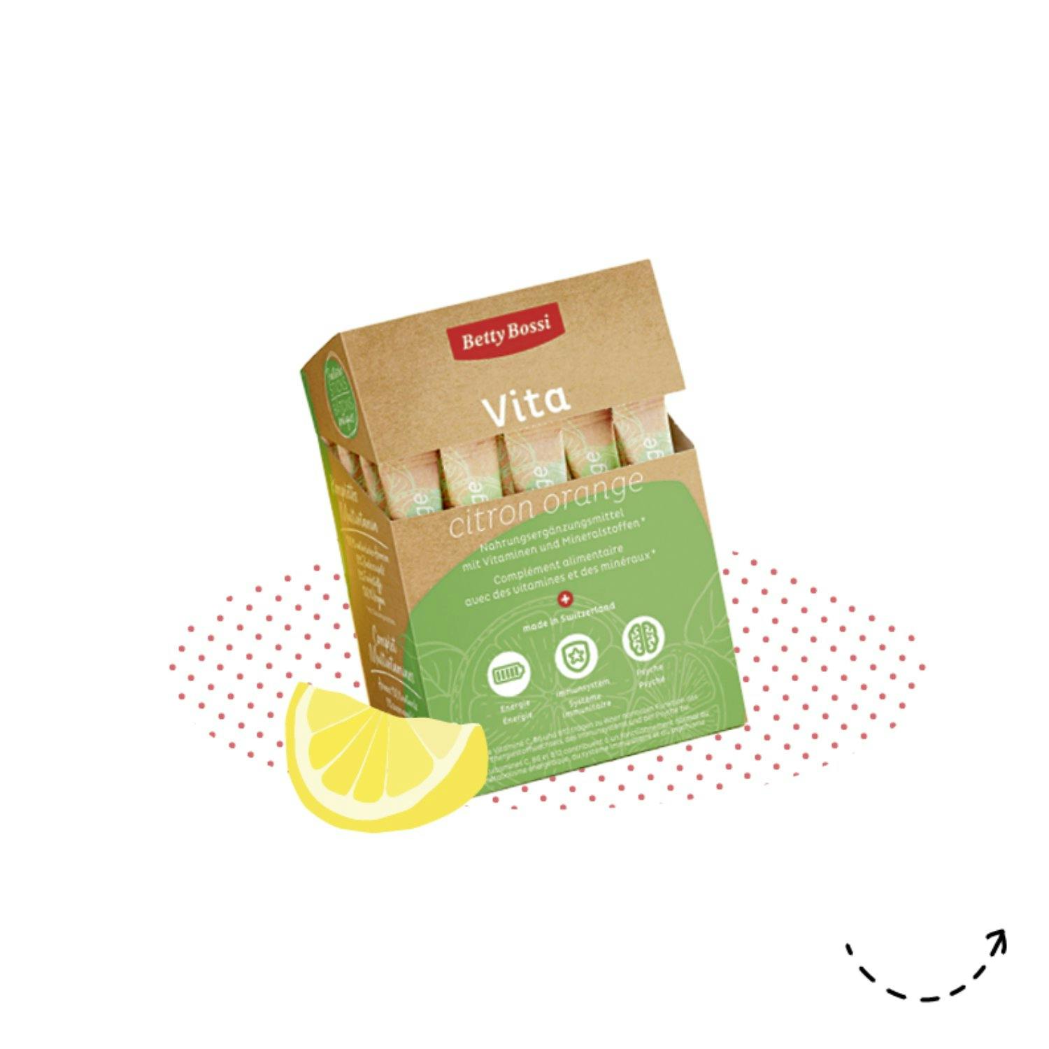 Tout-en-un: Betty Bossi Vita citron orange, 29.95 fr. / 30 Sticks, chez Betty Bossi.