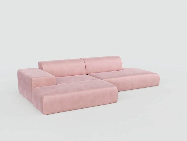 Ecksofa mit flexiblen Elementen, Samt in Bonbonrosa;
