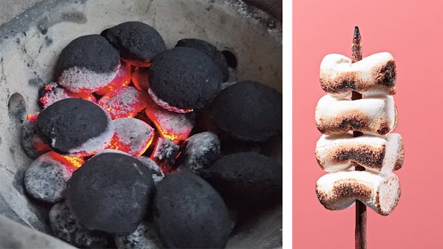 Umweltschonend und trendig: Briketts etwa aus Olivenkernen kommen ohne Holz aus;
Desserts wie Marshmallows am Spiess sind der krönende Abschluss eines Grillabends.