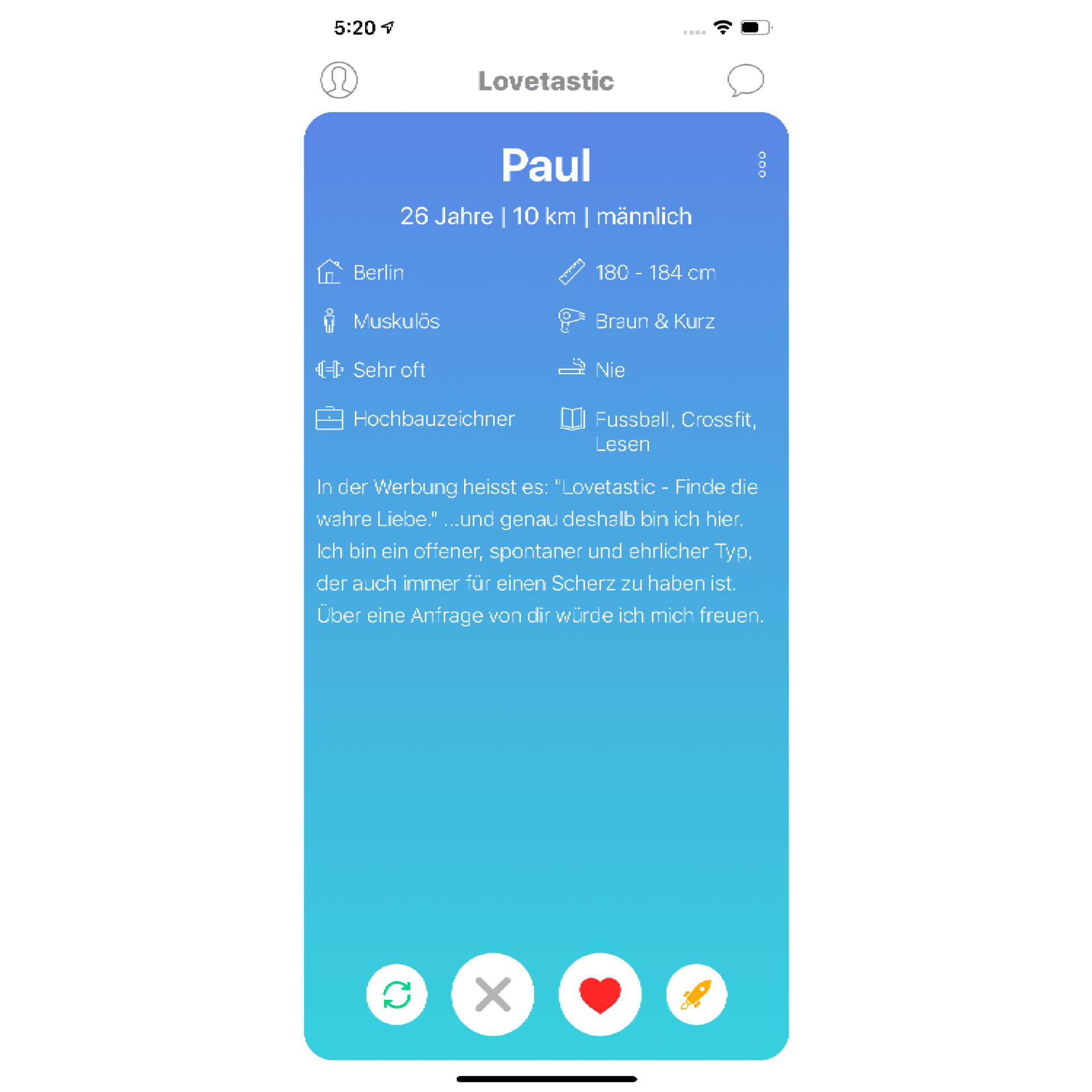 Profile kann man nach rechts wischen, wenn man sie mag …