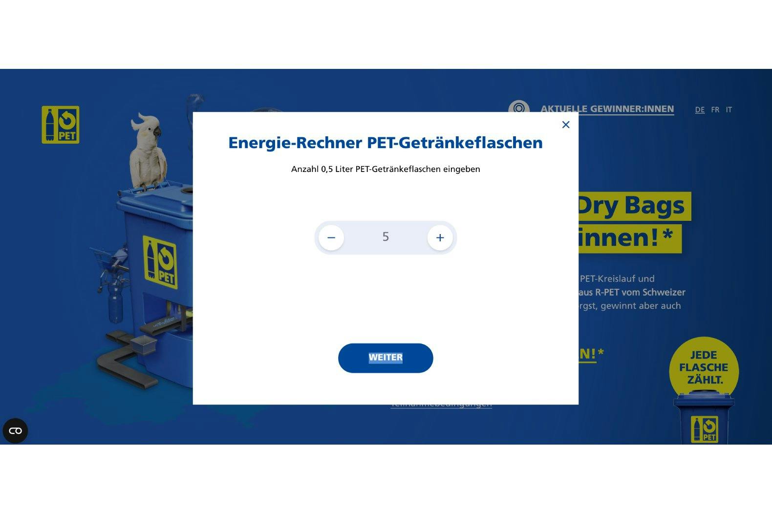 Der Umweltrechner funktioniert ganz einfach! Gib einfach die Anzahl deiner recycleten PET-Flaschen ein …