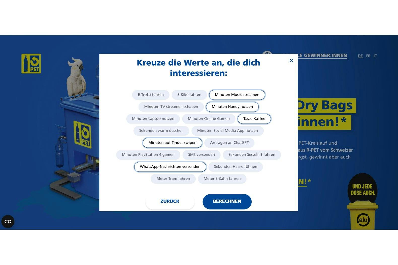… wähle die Energiewerte aus, die dir am meisten entsprechen …