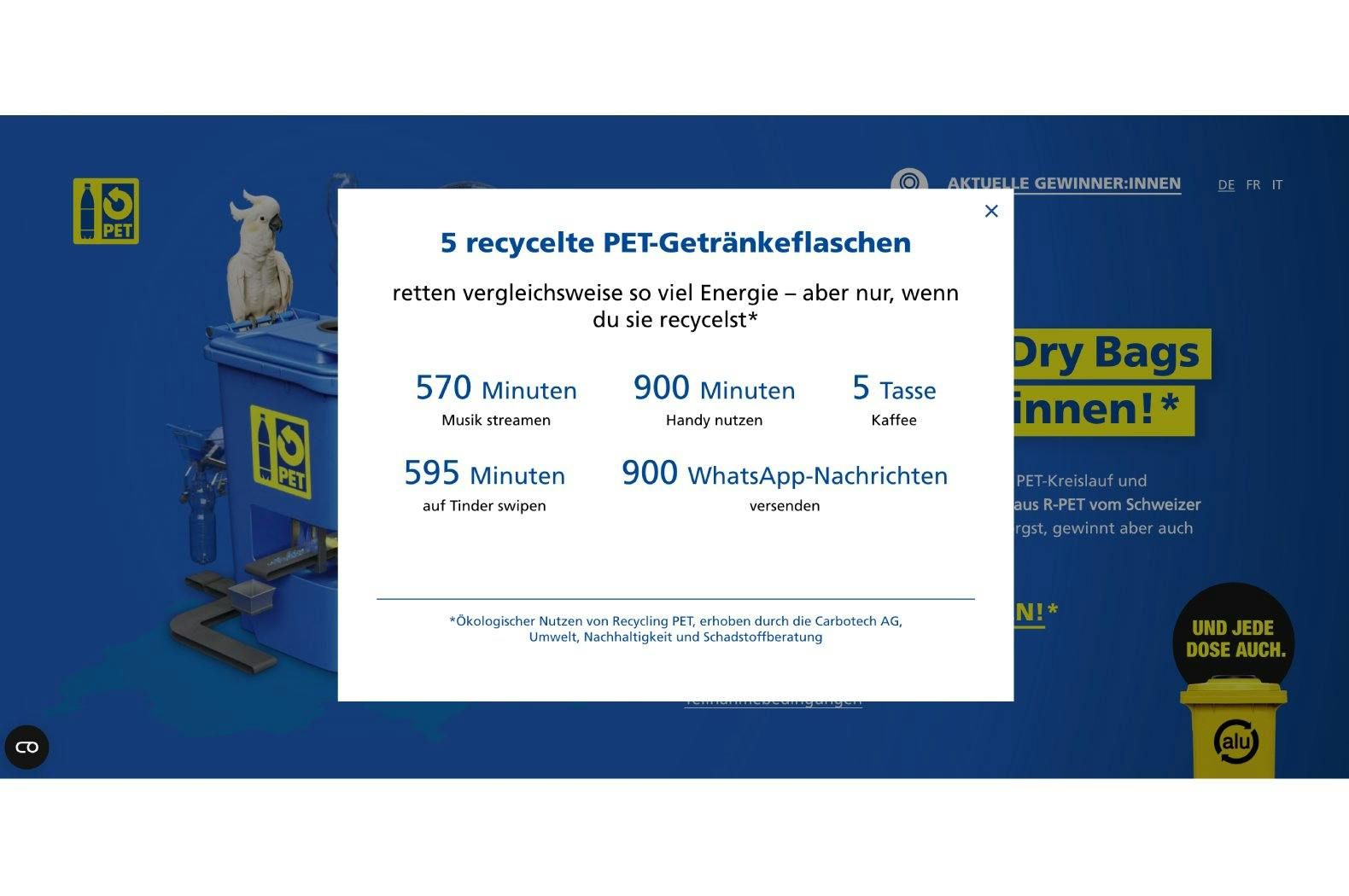 … und schon siehst du, wie viel du Energie beim Recyclen gespart hast.