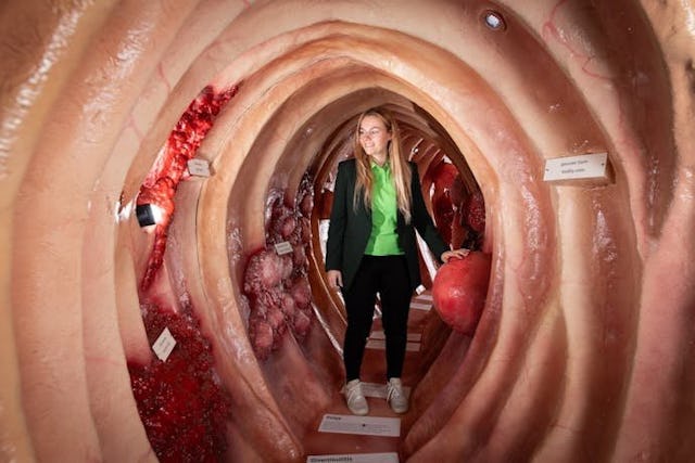 Anschaulich: Ernährungsberaterin Selin Lo Re zeigt die Folgen falscher Ernährung im begehbaren Darm.