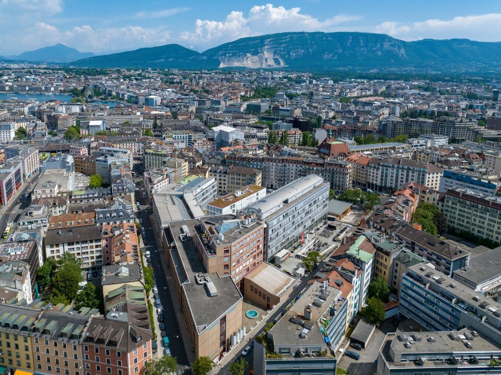 HEPIA: vue drone du campus Prairie.