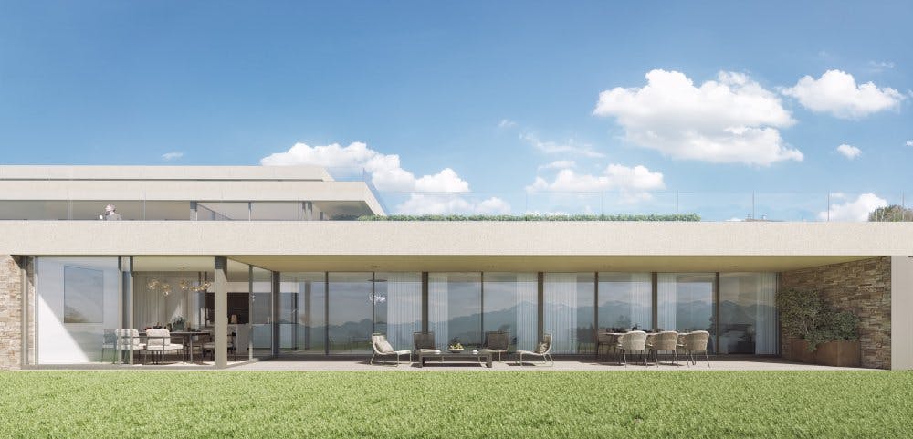 De grandes baies vitrées permettent de profiter de la lumière naturelle le plus longtemps possible...