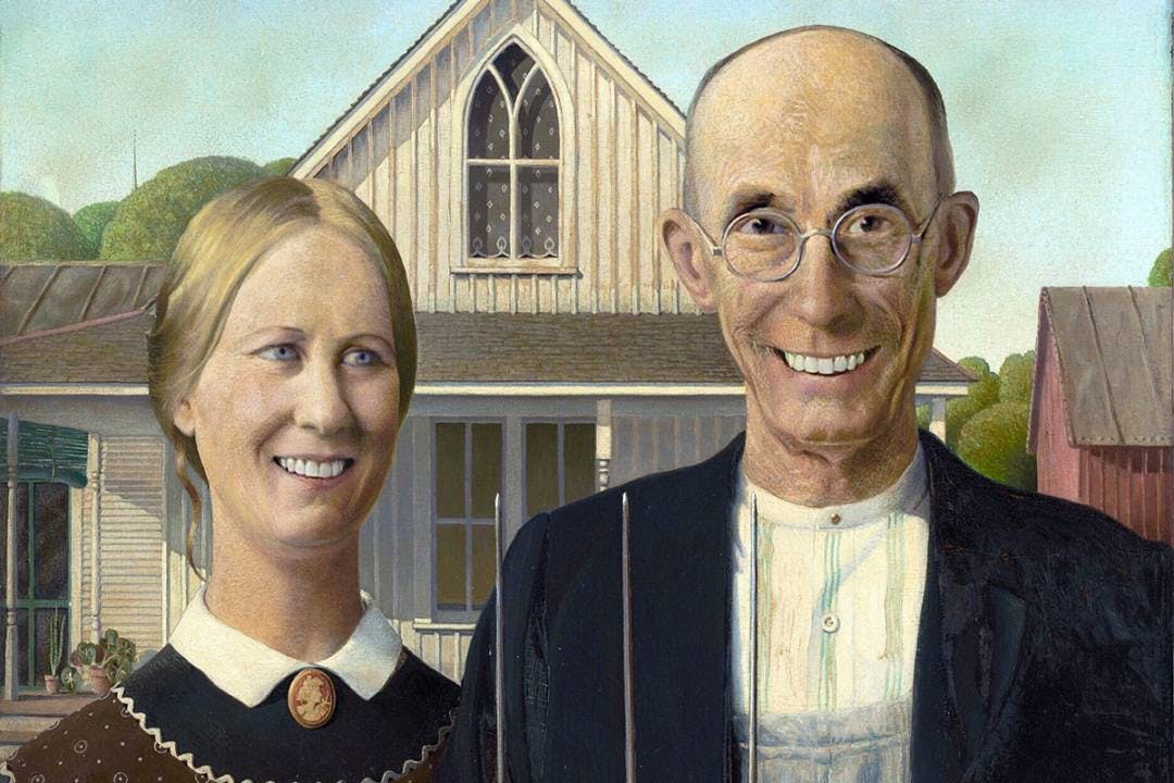 Das abgebildete Paar auf Grant Woods Gemälde «American Gothic» kann endlich mit perfekter Zahnstellung lächeln.