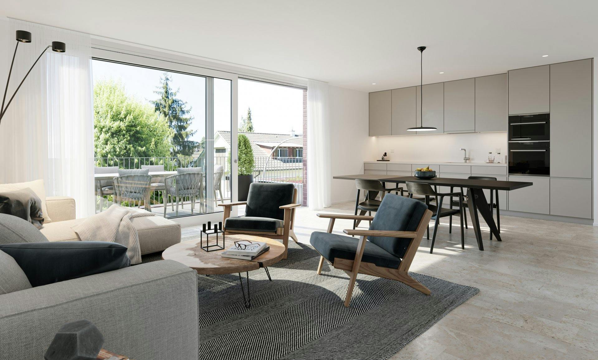 Bodenbündige Fenster sorgen für viel Licht und ein harmonisches Wohnumfeld.