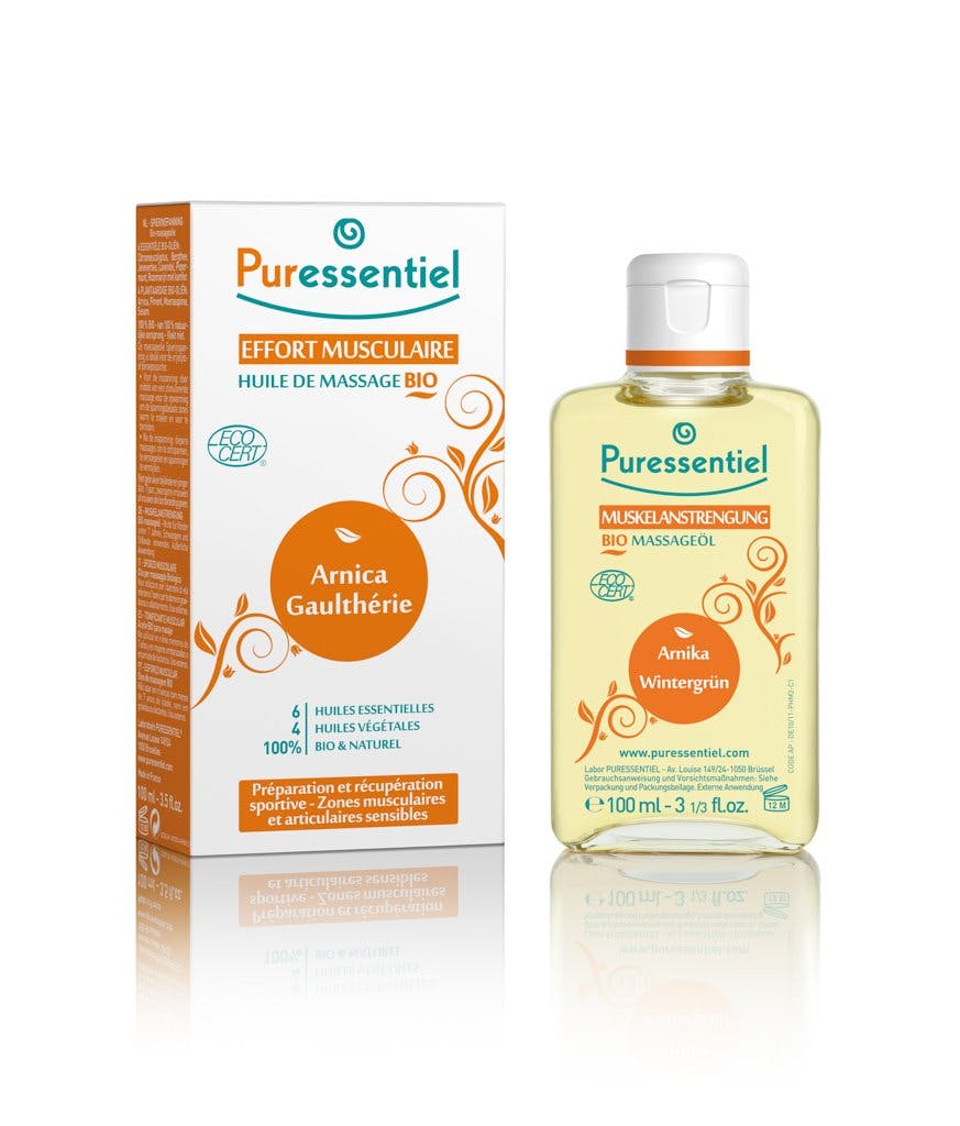 Nach der Anstrengung: Puressentiel Muskelanstrengung
Bio-Massageöl, Fr. 23.90 / 100 ml, 
in ausgewählten Coop-Vitality-
Apotheken und online.