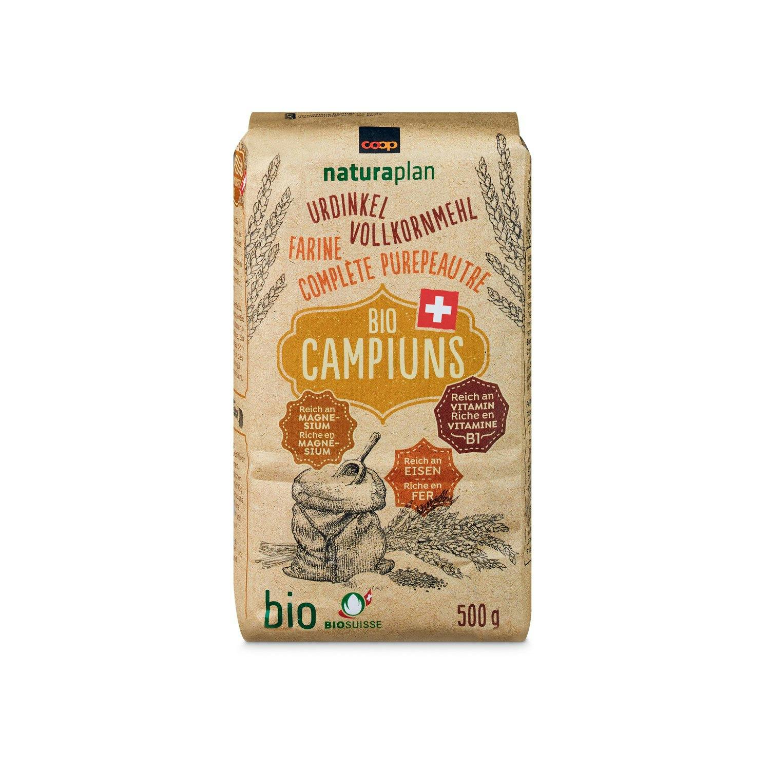 Nachhaltig backen: Naturaplan-Bio-Campiuns-
Urdinkel-Vollkornmehl, 500 g, 3.40 Franken, bei Coop.