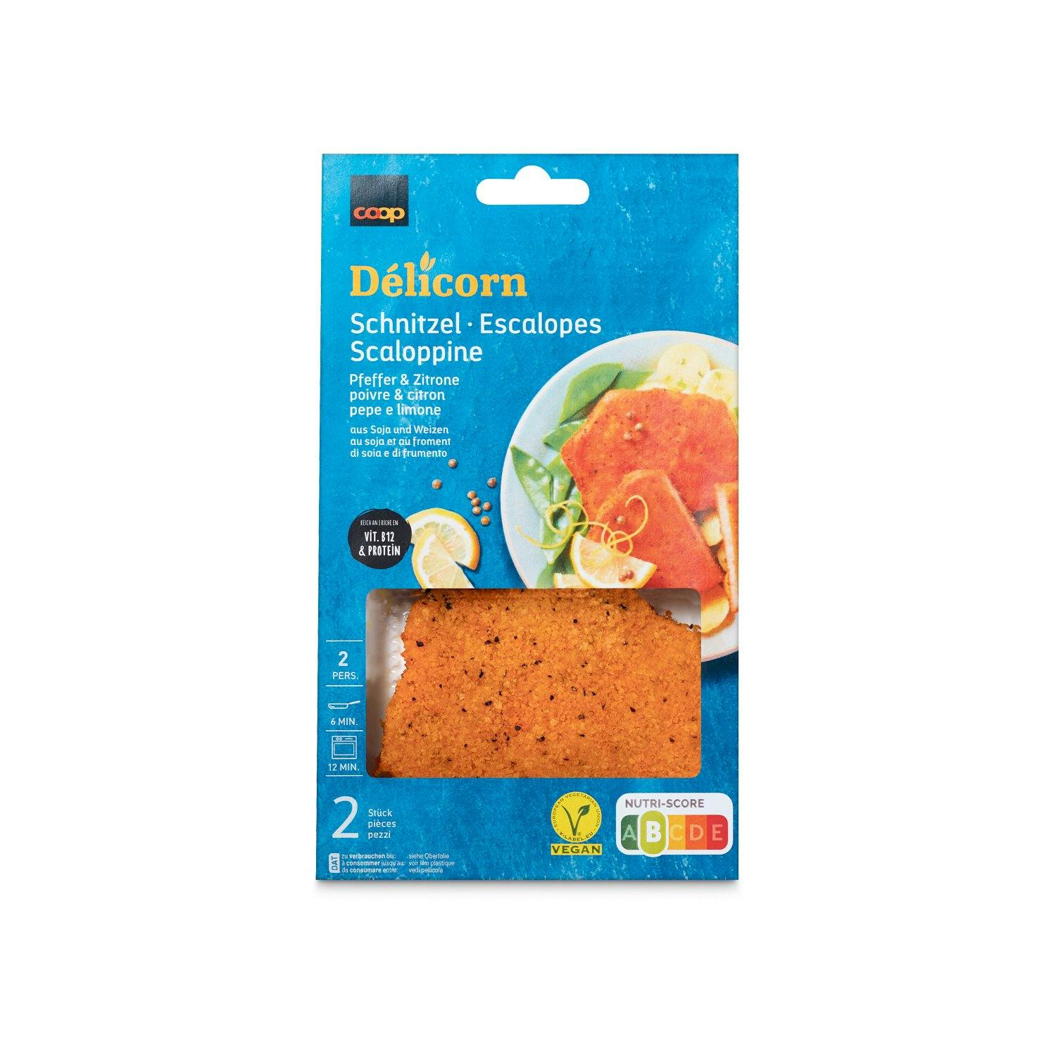 Le fameux schnitzel existe aussi en version végé. Délicorn propose un large choix de plus de 30 autres produits sans viande.