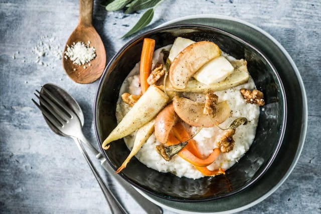 Vous trouverez ici la recette risotto avec légumes au four.
