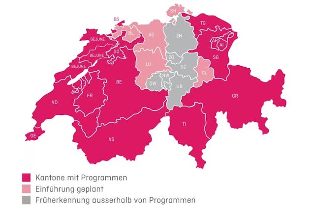 In den Kantonen mit Programmen wird die Mammographie von der Grundversicherung übernommen. Mehr dazu: In den Kantonen mit Programmen wird die Mammographie von der Grundversicherung übernommen. Mehr dazu: