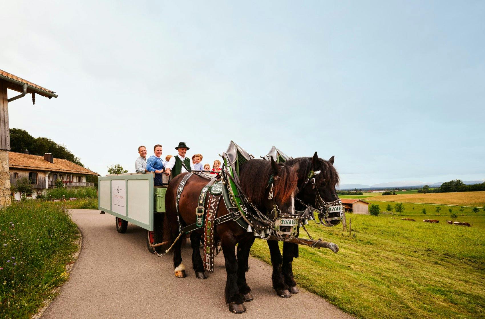 Bei einer Führung durch die Privatbrauerei die prämierten Biere und danach mit einer Kutsche und den Brauereirössern das oberbayerische Voralpenland e...