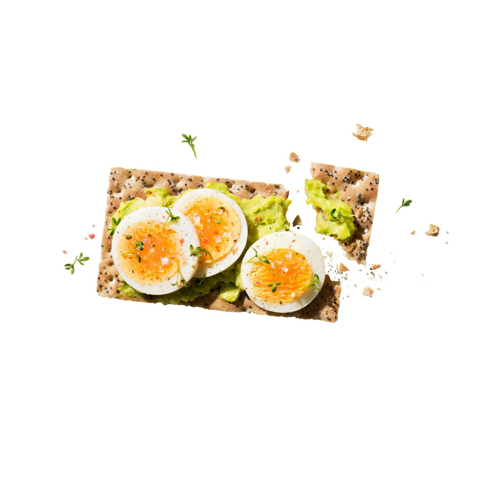 Eine Scheibe Wasa Protein+ mit Avocado und Ei.