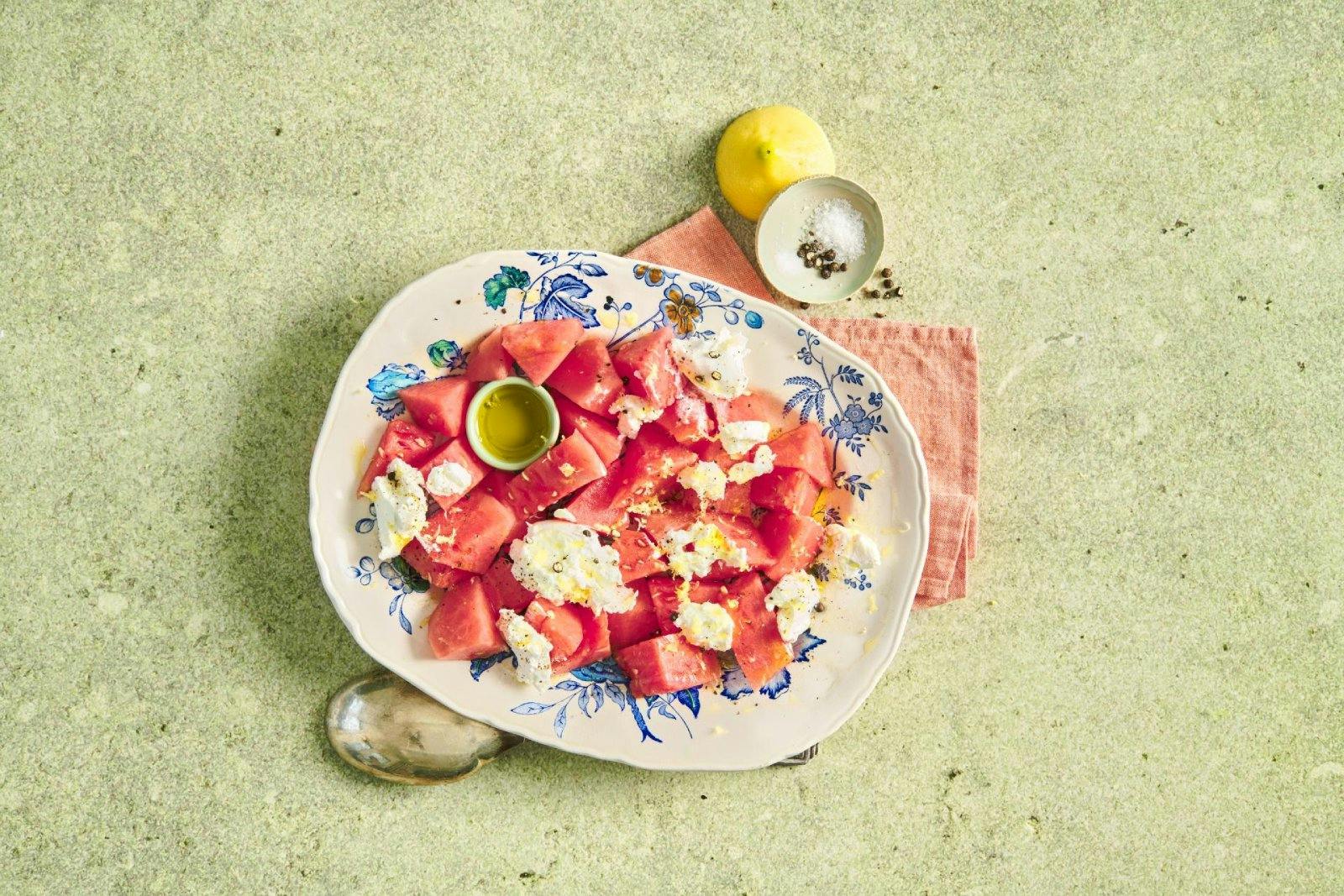Wassermelone mit Ziegenfrischkäse