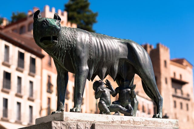 Die kapitolinische Wölfin steht symbolisch für die Gründung Roms: Statue an der Piazza del Campidoglio..