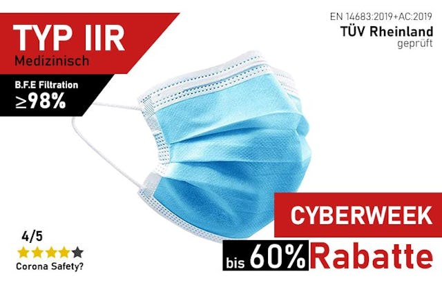 Können dank ihrer Feuchtigkeitsresistsenz bis zu 8 Stunden getragen werden: Medizinische Typ IIR Masken.