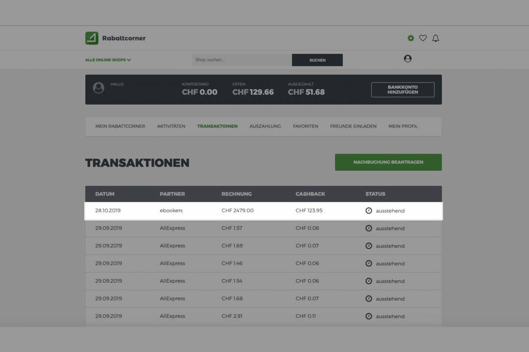 Der Cashback wird dir nach Abschluss des Einkaufs in Form von Bargeld gutgeschrieben.