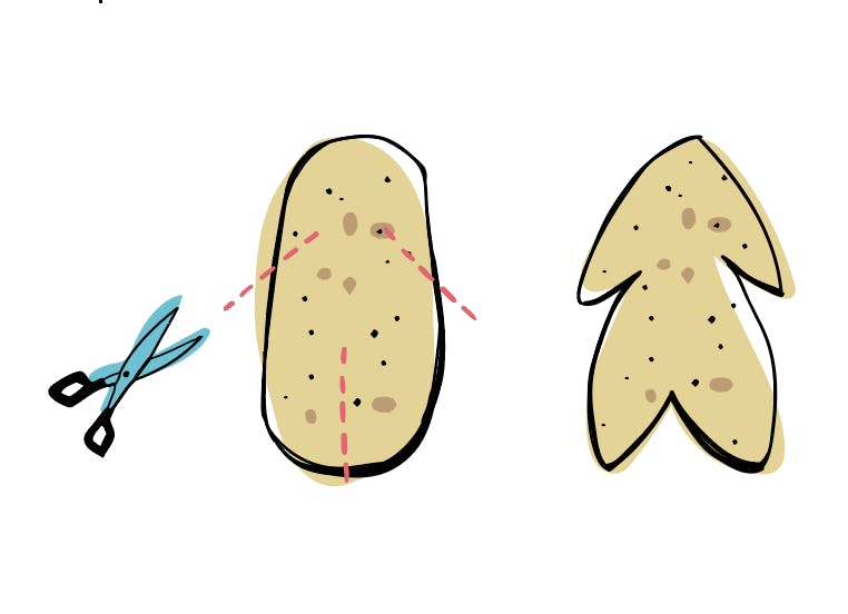 Für die Beine das untere Drittel der Rolle einschneiden. Für die Arme das obere Drittel seitlich einschneiden. Den Kopf auf den Körper setzen und deko...