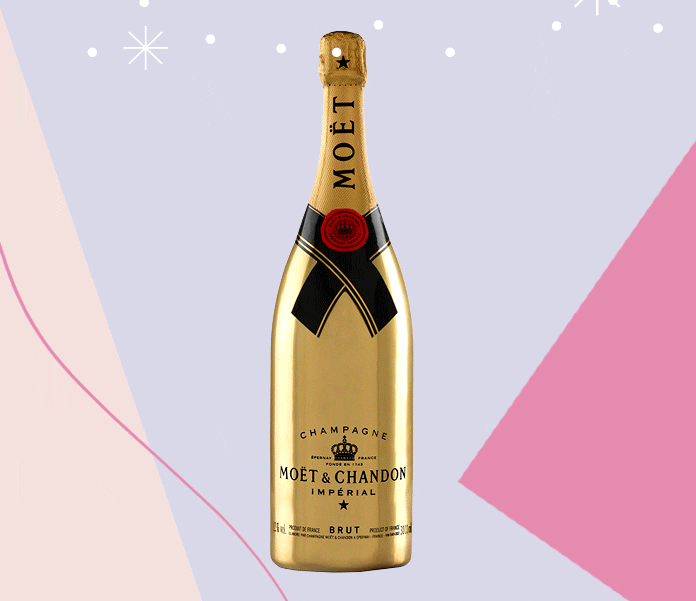 Strahlt mit Dir um die Wette: Die metallene Jeroboam 3-Liter-Flasche mit Goldeffekt  passt zum festlichen Look. Ein Champagner, wie geschaffen für einen ganz besonderen Anlass!