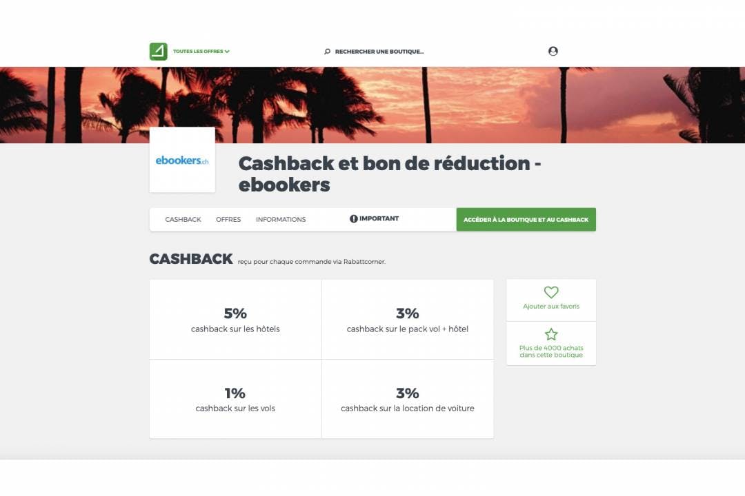 Découvre les offres de cashback et les réductions valables dans la boutique et clique sur le bouton «Accéder à la boutique et au cashback».