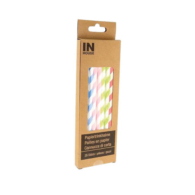 Für den Sylvester-Drink: Inhouse Papiertrinkhalme,
bunt, 25 Stück, Fr. 1.95, bei Coop.