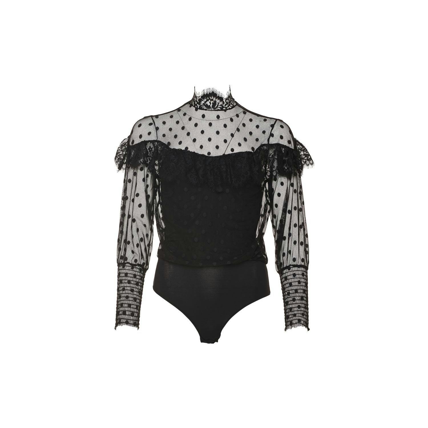 Dieser Hingucker mit Spitze und halbtransparenter Pünktchen-Optik lässt sich lässig oder elegant stylen: