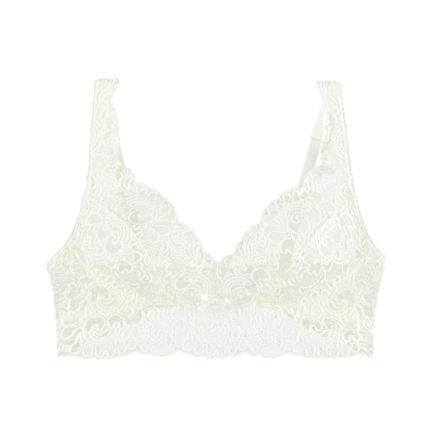 In klassischen schwarz oder weiss passt dieser BH aus recycelter Spitze zu fast jedem Outfit: