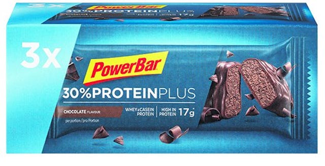 geballte Energie
PowerBar 30% Protein Plus 
Schokoladenriegel 3 × 55 g, 7.20 Franken auf coop.ch.