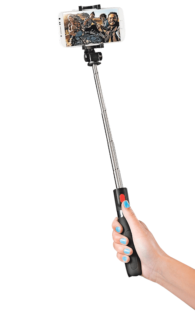 Für richtig scharfe Bilder: Hama Funstand 57, Selfie-Stick +, Bluetooth-Fernauslöser, Fr. 29.90, bei fust.ch.