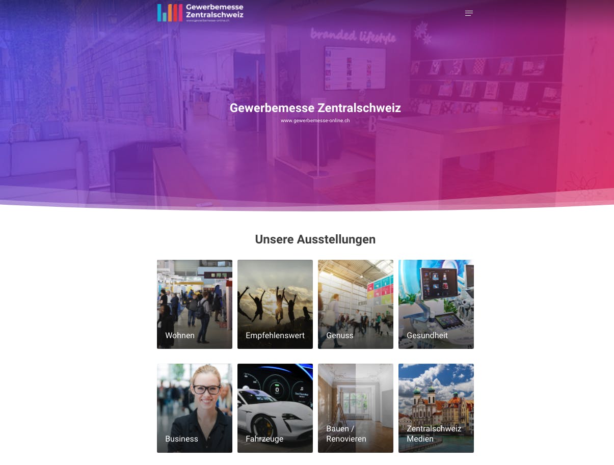 Ein grossen Angebot in verschiedenen Kategorien: Website der Gewerbemesse-Zentralschweiz.