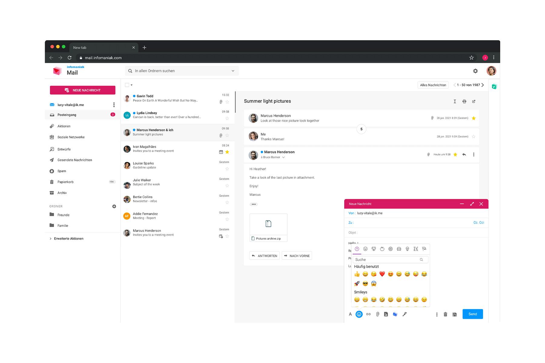 Mit ik.me kannst du dir eine kostenlose E-Mail Adresse einrichten, die komplett in der Schweiz verwaltet wird.