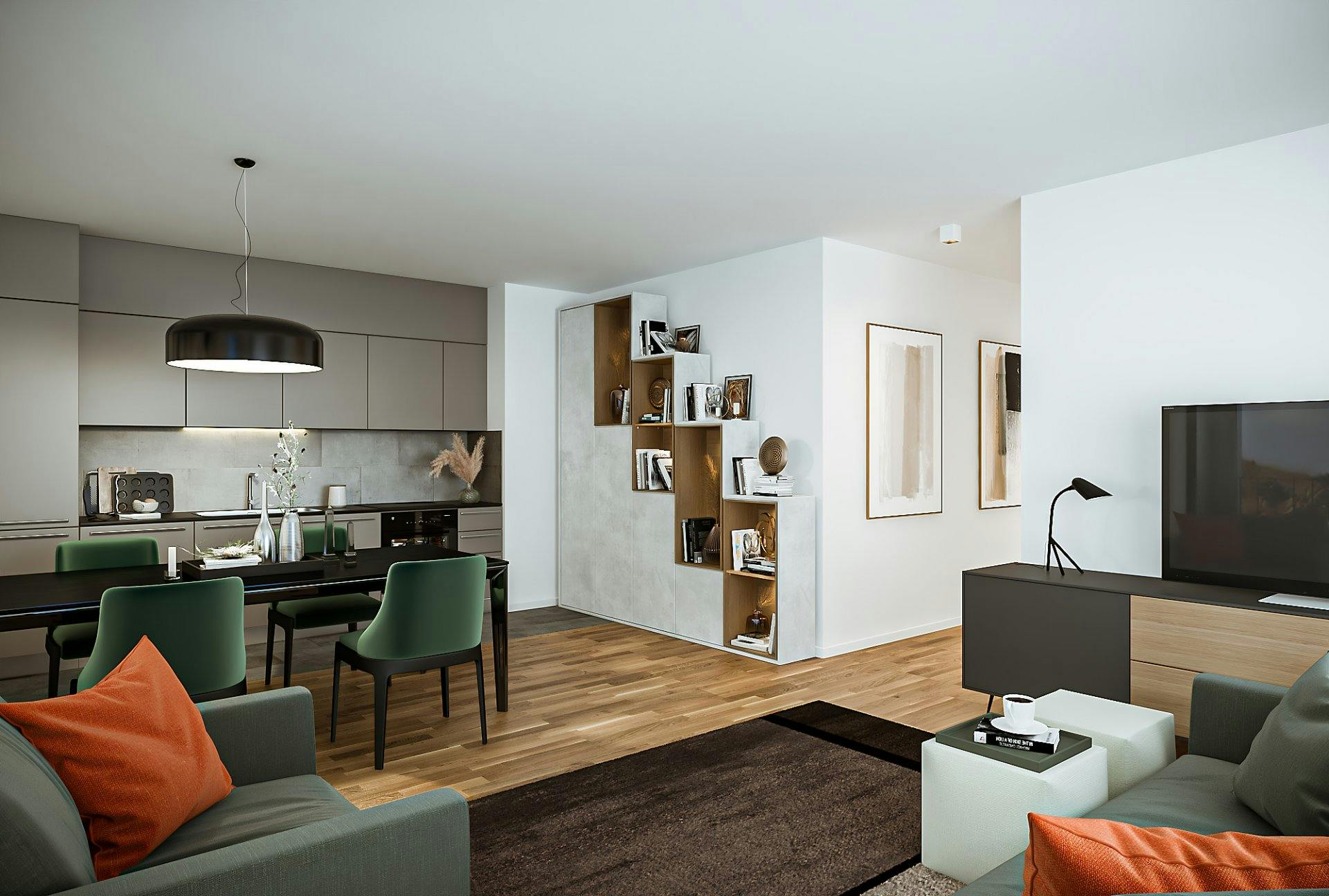 Une cuisine, ouverte sur l’espace jour, entièrement équipée.