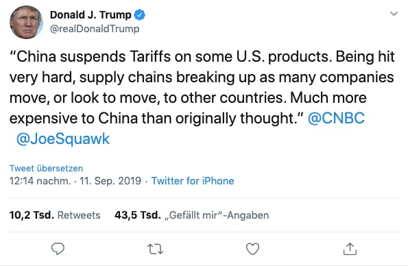 «China hebt Zölle auf.» Ein Erfolg für den US-Präsidenten.