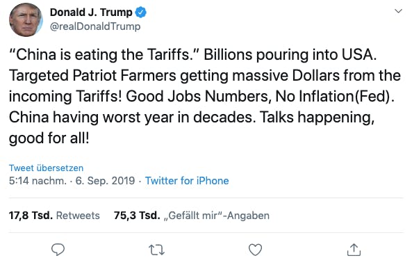 Trump triumphiert: Viel Geld für patriotische Farmer, dank reinströmenden Zöllen.