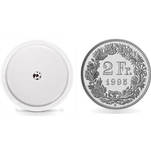 Sensor – so gross wie ein 2-Franken-Stück.
Kann bis zu 14 Tage getragen werden.