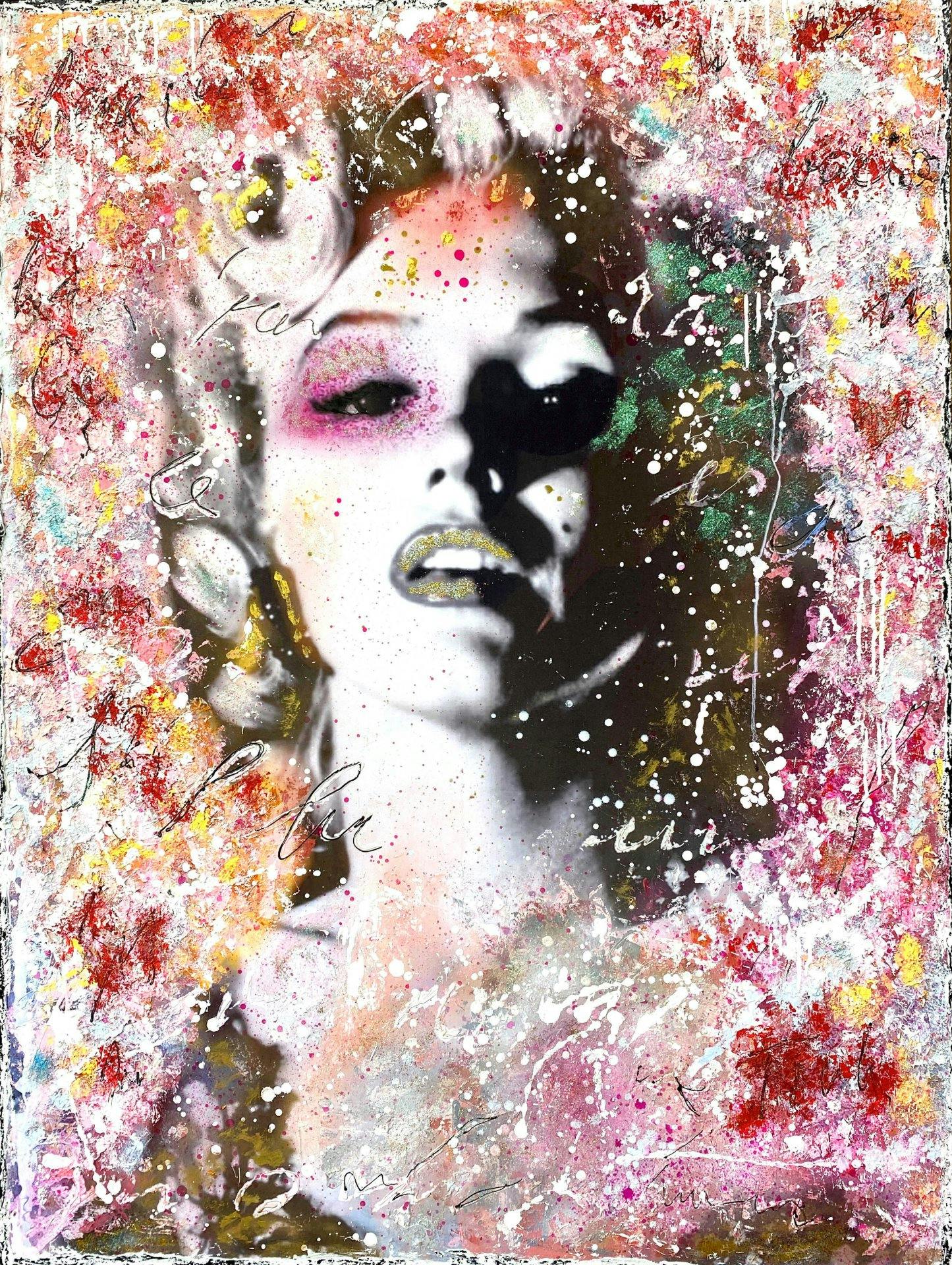 Original Pop Art Werk «Beautiful Marilyn». Collagen-Acryl-Technik auf Leinwand.