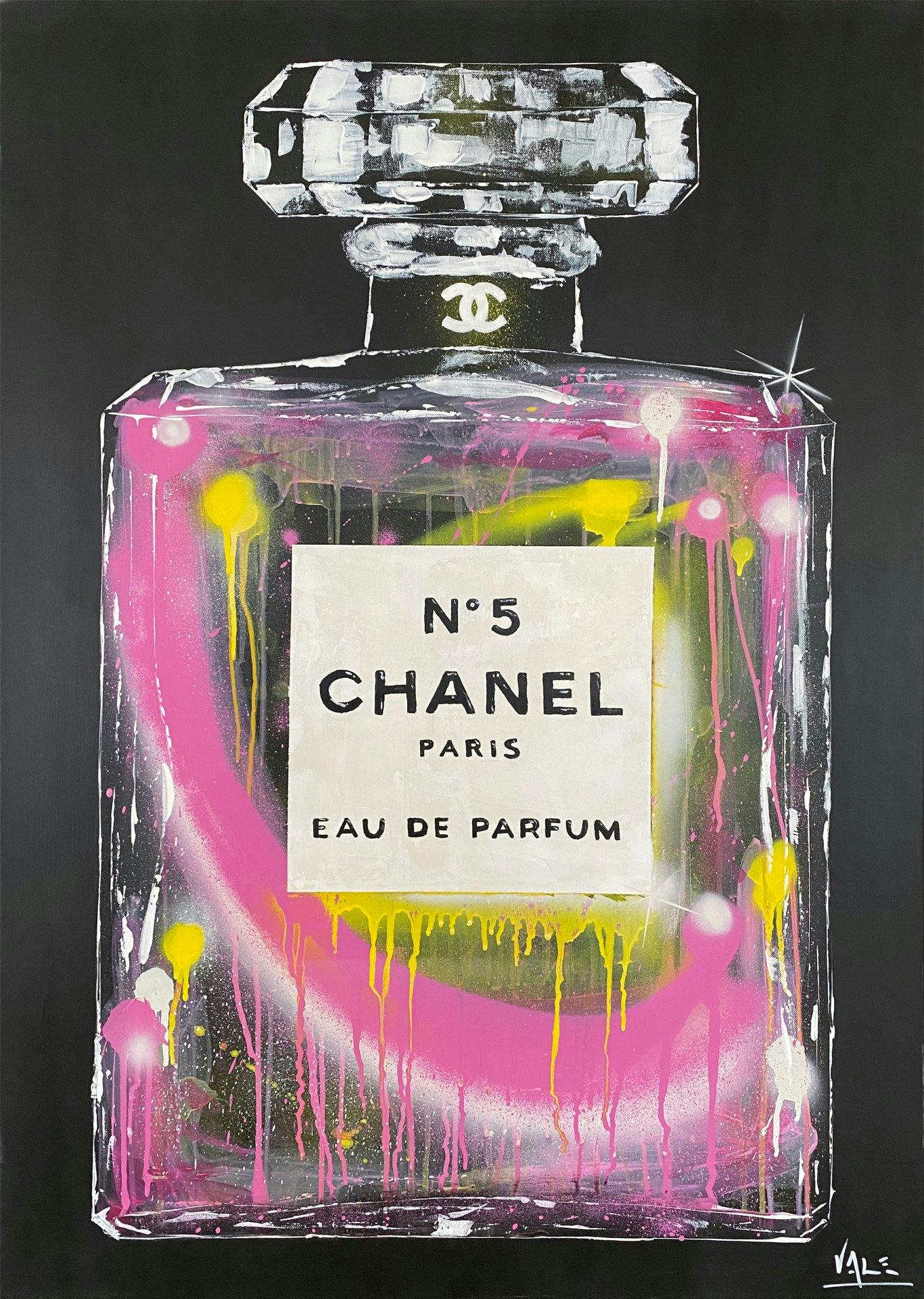 Original Pop Art Werk „CHANEL BLACK EDITION“. Misch-Technik auf Leinwand.