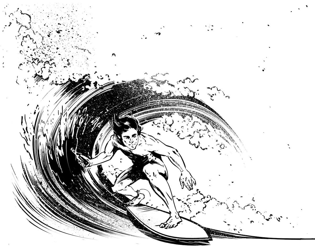 Geschichte hinter dem Bier und Design: Das Nacktsurfen im stürmischen See inspirierte unseren Brauer zu diesem milden Draftbier.