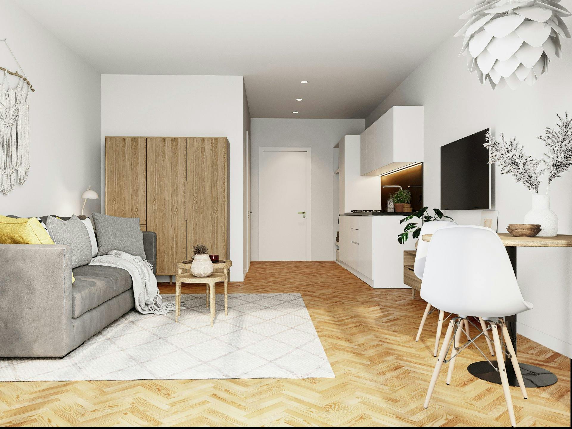 Auch skandinavisch und schlicht überzeugt die Einrichtung.