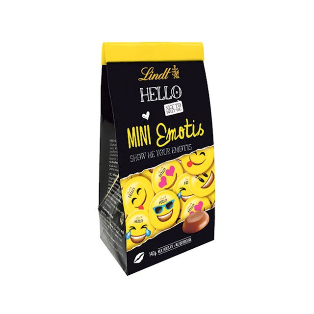 Avec le smile: Mini chocolats au lait Hello Emotis de Lindt, 5 fr. 95/140 g, Coop. Avec le smile: Mini chocolats au lait Hello Emotis de Lindt, 5 fr. 95/140 g, Coop.